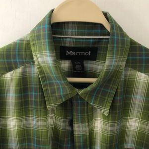 Marmot Men’s XL Green Plaid Long-Sleeve Shirt Polyester and Merino Wool